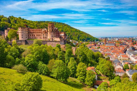 Photo for HEIDELBERG, BADEN-WUERTTEMBERG, GERMANY - CIRCA MAY, 2023: The Cityscape view of Heidelberg town from Schloss Heidelberg, Germany. - Royalty Free Image