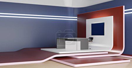 Photo for TV studio with newscaster table; 3D illustration - Royalty Free Image