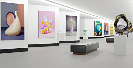 Foto de Una galería de arte con lienzo y plásticos, ilustración 3D - Imagen libre de derechos