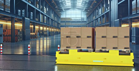 Téléchargez les photos : Entrepôt moderne avec système d'automatisation et robots, illustration 3D - en image libre de droit
