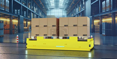 Photo for Modern warehouse with automation system and robots, 3D illustration - Royalty Free Image