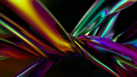 Foto de Ribbons of a metallic rainbow color are tightly twisted together against an abstract background. Binding. Interlacing. High quality 3d illustration - Imagen libre de derechos