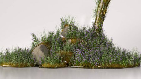 Lush digital meadow springs to life, with delicate purple flowers swaying in a seamless 3D animation.