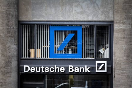 Photo for COLOGNE, GERMANY - NOVEMBER 6, 2022: deutsche bank logo on their office for Cologne. Deutsche bank is a german bank specialized in investment and financial services. - Royalty Free Image