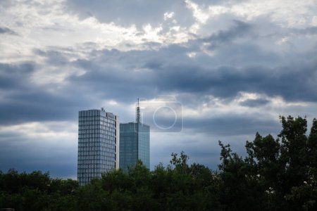 Photo for BELGRADE, SERBIA - JUNE 24, 2023: Usce towers, Usce 1 and 2 in New Belgrade (Novi Beograd). These are a mixed used business high rise skyscraper, and a symbol and landmark of Belgrade. - Royalty Free Image