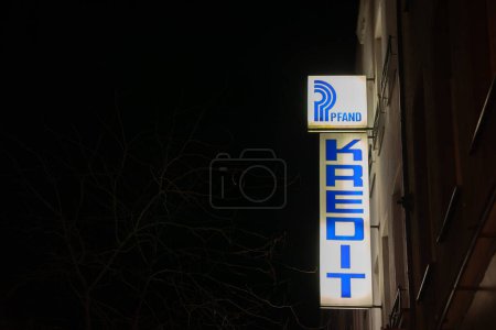 Photo for COLOGNE, GERMANY - NOVEMBER 12, 2022:Selective blur on the sign of an old Pfandkredit store in Cologne. Pfand kredit is a german pawnshop system. - Royalty Free Image