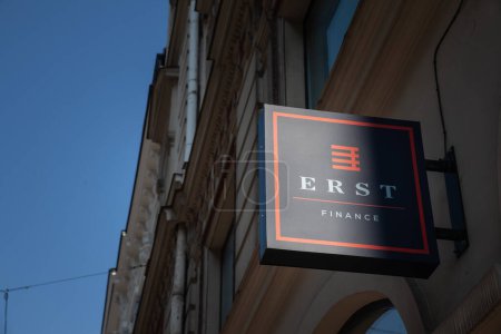 Photo for RIGA, LATVIA - AUGUST 15 2023: Logo of Erst Finance on their main office in Riga. Erst Finance is a financial institution specialized in brokerage and asset management. - Royalty Free Image