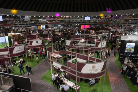 Photo for BELGRADE, SERBIA - NOVEMBER 18, 2023: Panorama of of Hall 1 of Belgrade Fair Ground called Beogradski Sajam. It's an exhibition fair, used for events like Belgrade Wine Fair, Open Balkan Wine Vision. - Royalty Free Image
