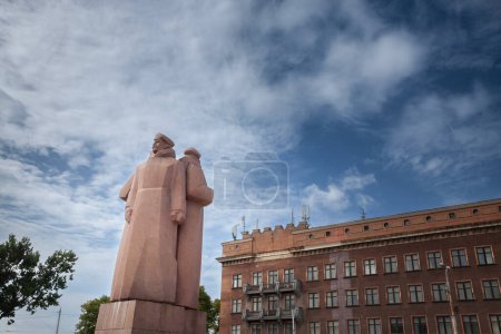 Photo for RIGA, LATVIA - AUGUST 21, 2023: Latvian riflemen monument of Riga, also called latviesu strelnieku piemineklis. it's a soviet monument designed by Valdis Albergs in 1971. - Royalty Free Image