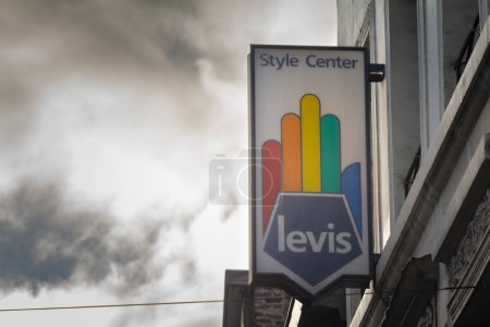 Photo for LIEGE, BELGIUM - NOVEMBER 9, 2022: Levis Paints logo in front of their retailer in Liege. Levis is a dutch manufacturer and seller of paint and varnishes parts of Akzonobel. - Royalty Free Image