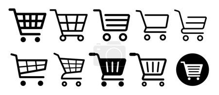 Conjunto de iconos de carrito de compras, ilustración de variación de botón de pedido, vector de material blanco y negro