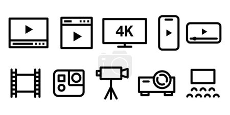 Ilustración de Botón de reproducción de película de vídeo, icono de distribución de vídeo ilustración múltiple vector de material en blanco y negro - Imagen libre de derechos