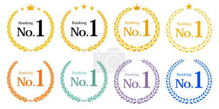 Illustration for Number one first place, laurel wreath vector icon, color variation illustration material - Royalty Free Image