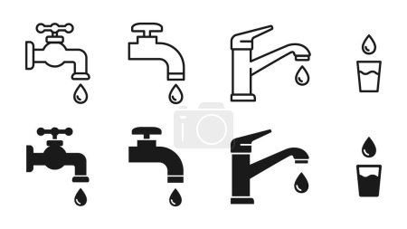 Téléchargez les illustrations : Robinet d'eau, icône d'illustration vectorielle de cuisine d'eau mignonne matériau noir et blanc - en licence libre de droit