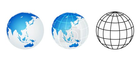 Téléchargez les illustrations : Simple globe, Asie dans le monde, Japon. Marque commerciale mondiale, illustration vectorielle matériau icône - en licence libre de droit