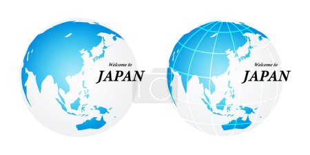 Ilustración de Icono de globo azul simple, texto en inglés con Bienvenido a Japón. Marca de diseño de negocio global, material de icono de ilustración - Imagen libre de derechos