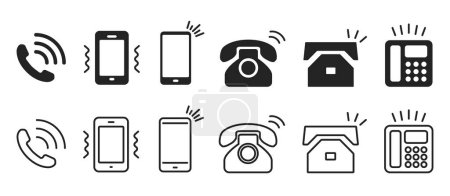Telephone, smartphone icon set, smartphone vibration, landline phone variation illustration, vector material