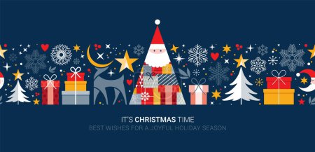 Photo for Lovely hand drawn Flat Style Christmas seamless pattern, with cute Santa and reindeer, Snowflakes and Giftboxes, great for textiles, wrapping, banners, wallpapers - vector design - Royalty Free Image