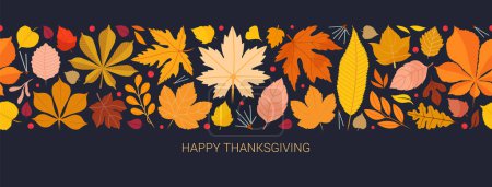 Illustration for Warm autumn floral background. Full Vector Happy Thanksgiving Seamless Pattern Banner - Royalty Free Image