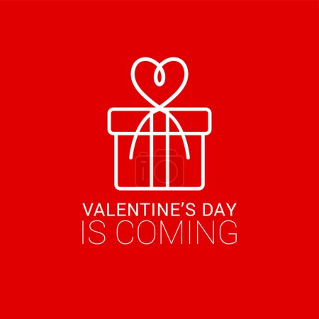 Téléchargez les illustrations : Valentine's Day is Coming Design. Coffret cadeau blanc enveloppé de ruban rouge, sur fond rouge - en licence libre de droit