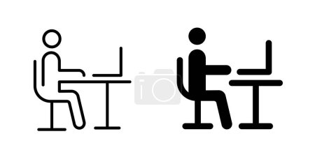 Photo for Office workspace desk icon. Computer table with folders line and glyph version, outline and filled vector sign. linear and full pictogram. Symbol, logo illustration. Different style icons set - Royalty Free Image