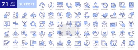 Photo for Customer Service and Support, Thin Line Icon Set. Outline Style Blue Icon Set contains such Icons as Satisfaction, Support, Helpdesk, Response, Feedback, FAQ and more. Full Vector icons set for Web and Publishing - Royalty Free Image