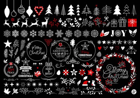 Illustration for White and red Christmas Illustrations set, hand drawn vector design elements - Royalty Free Image