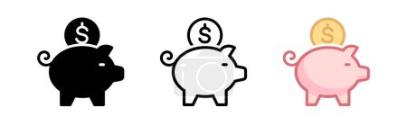 Illustration for Piggy bank icon. Piggy bank saving money icon in different style. Baby pig piggy bank. vector illustration - Royalty Free Image