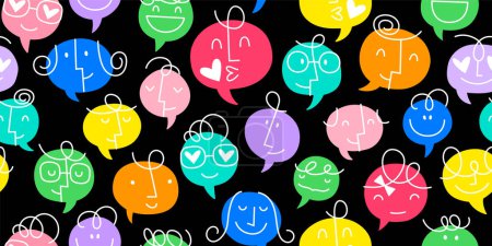 Photo for Colorful chat bubble seamless pattern Vector illustration. Multi color rainbow cartoon text balloon in groovy children doodle style. Friendly team work or group conversation background concept. - Royalty Free Image