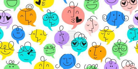 Photo for Colorful chat bubble seamless pattern Vector illustration. Multi color rainbow cartoon text balloon in groovy children doodle style. Friendly team work or group conversation background concept. - Royalty Free Image