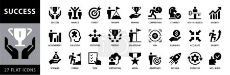 Photo for Success icon set. Successful business and personal development, plan and growth symbols. Black and White Flat vector collection - Royalty Free Image