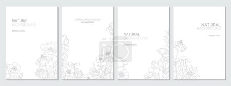 Photo for Set of Four Blooming Tree Twigs Vector Background Templates. Gray Tree Branches with Flowers Isolated on a White Background. Simple Elegant Wedding Cards. Floral Hand Drawn Arts. Illustration With Copy Space - Royalty Free Image