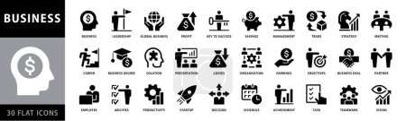 Photo for Business icon set. Global Business, leadership, team, meeting, partner, startup, trade, company, management, profit and strategy icons. Flat Black Color vector collection - Royalty Free Image