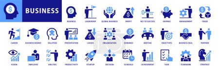 Photo for Business icon set. Global Business, leadership, team, meeting, partner, startup, trade, company, management, profit and strategy icons. Blue Dual Color vector collection - Royalty Free Image