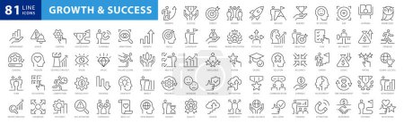 Photo for Growth and success line icons collection. Big UI icon set in a flat design. Thin outline icons pack. Vector illustration EPS10 - Royalty Free Image