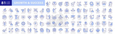 Photo for Growth and Success icon set. With concepts Learning, Aim, Reward, Achievement, Mission, Discovery, Winner and more icons. Dual color flat icon collection. Vector illustration - Royalty Free Image