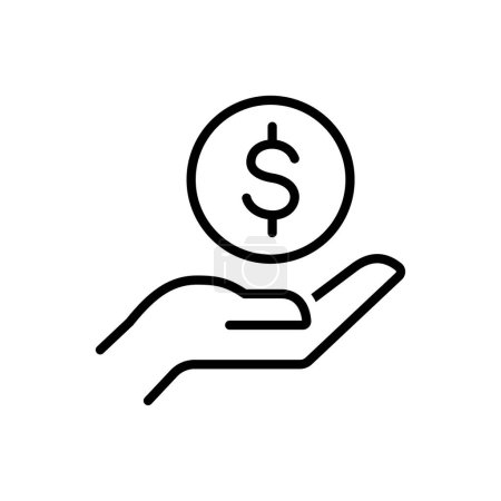 Photo for Save money icon, salary money, invest finance, hand holding dollar, line symbols - Royalty Free Image