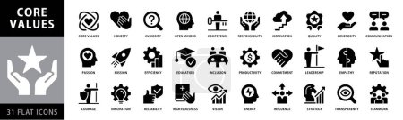 Illustration for Core Values solid icon set. Vector graphic glyph style pictogram package isolated on white background - Royalty Free Image