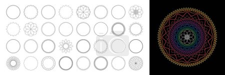 Photo for Botanical Circle Frame collection. Full Vector Outline Style Shapes with Editable Strokes. Mandala Decoration. - Royalty Free Image
