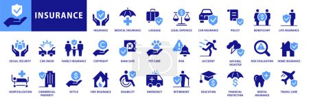 Photo for Insurance icon set. With medical, Legal, Car, Pet, Travel Insurance icons and much more. Dual Color Flat icons vector collection - Royalty Free Image