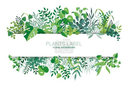 Photo for Horizontal floral frame. Tropical foliage and branches. Template for banner, card, poster, greetings, header. Vector flat illustration - Royalty Free Image