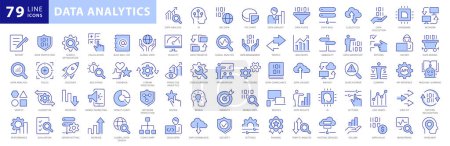 Data analytics icon set. Data Analysis Technology Symbols Concepts. With Concepts like data security, analytics, Mining, network, server, Monitoring, Icons Collection. Dual Colors Flat Icons Vector Collection