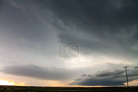 Twin mesocyclones on a tornado-producing thunderstorm between the towns of Las Animas and Kim, Colorado.