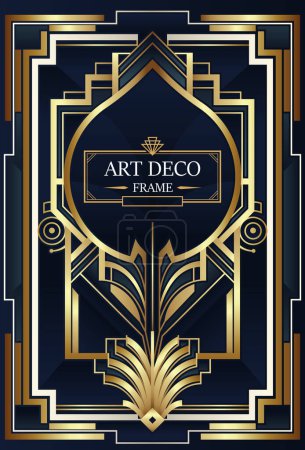 Illustration for Art deco border and frame. Creative template in style of 1920s for your design. Vector illustration. EPS 10 - Royalty Free Image