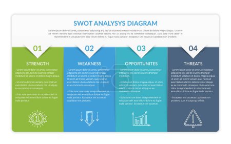 Ilustración de SWOT analysis diagram, infographic template with four elements, vector eps10 illustration - Imagen libre de derechos