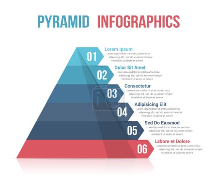 Illustration for Pyramid with six segments, infographic template for web, business, reports, presentations, etc, vector eps10 illustration - Royalty Free Image