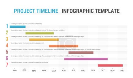 Illustration for Gantt chart, project timeline with seven stages, infographic template, vector eps10 illustration - Royalty Free Image