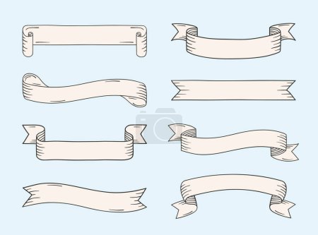 Illustration for Set of vintage handdrawn ribbon banners on blue background, vector eps10 illustration - Royalty Free Image