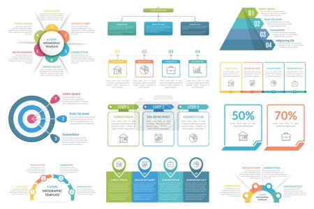 Set of infographic elements - cricle diagram, flowchart, pyramid, steps or options, workflow diagram, vector eps10 illustration