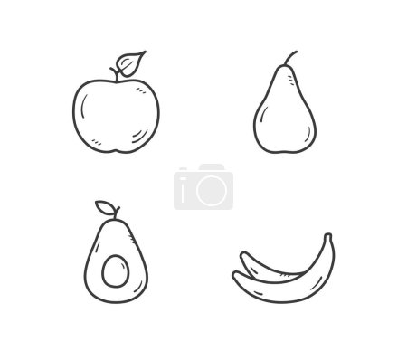 Foto de Iconos dibujados a mano - frutas - manzana, pera, aguacate y plátano icono, vector eps10 ilustración - Imagen libre de derechos
